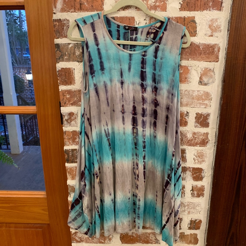 Tie dye blue and grey shirt vision dress